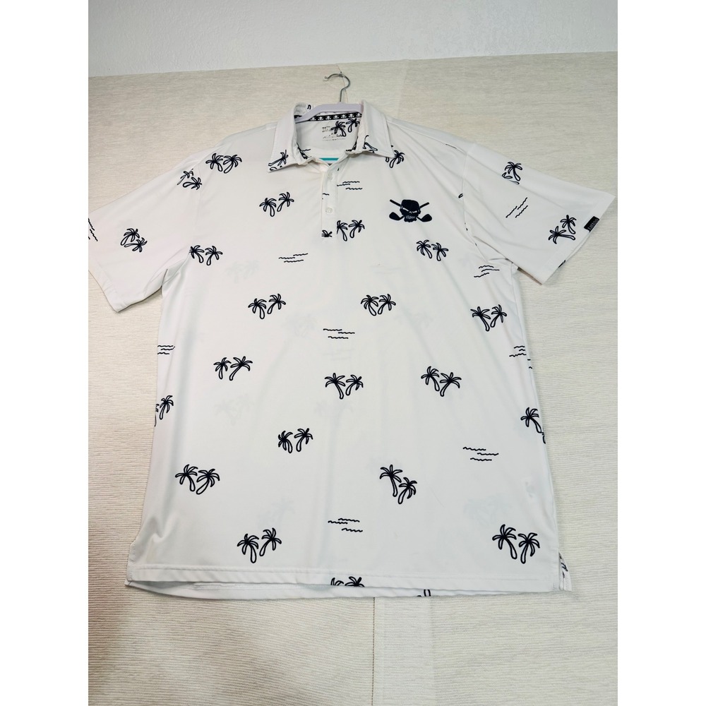 Tattoo Golf Mens Performance Polo Shirt White Palm Tree Skull Logo XL